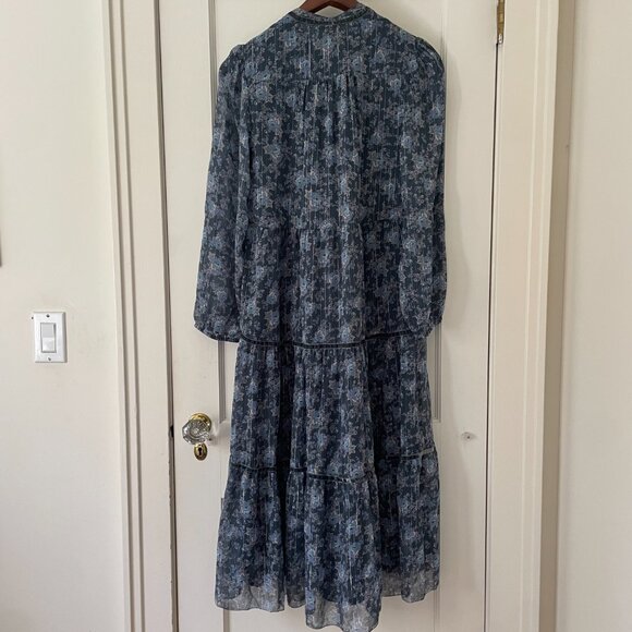 Lucky Brand Women's Floral Long Sleeve Midi Dress NWOT Lined Ribbon Detail - Picture 3 of 11